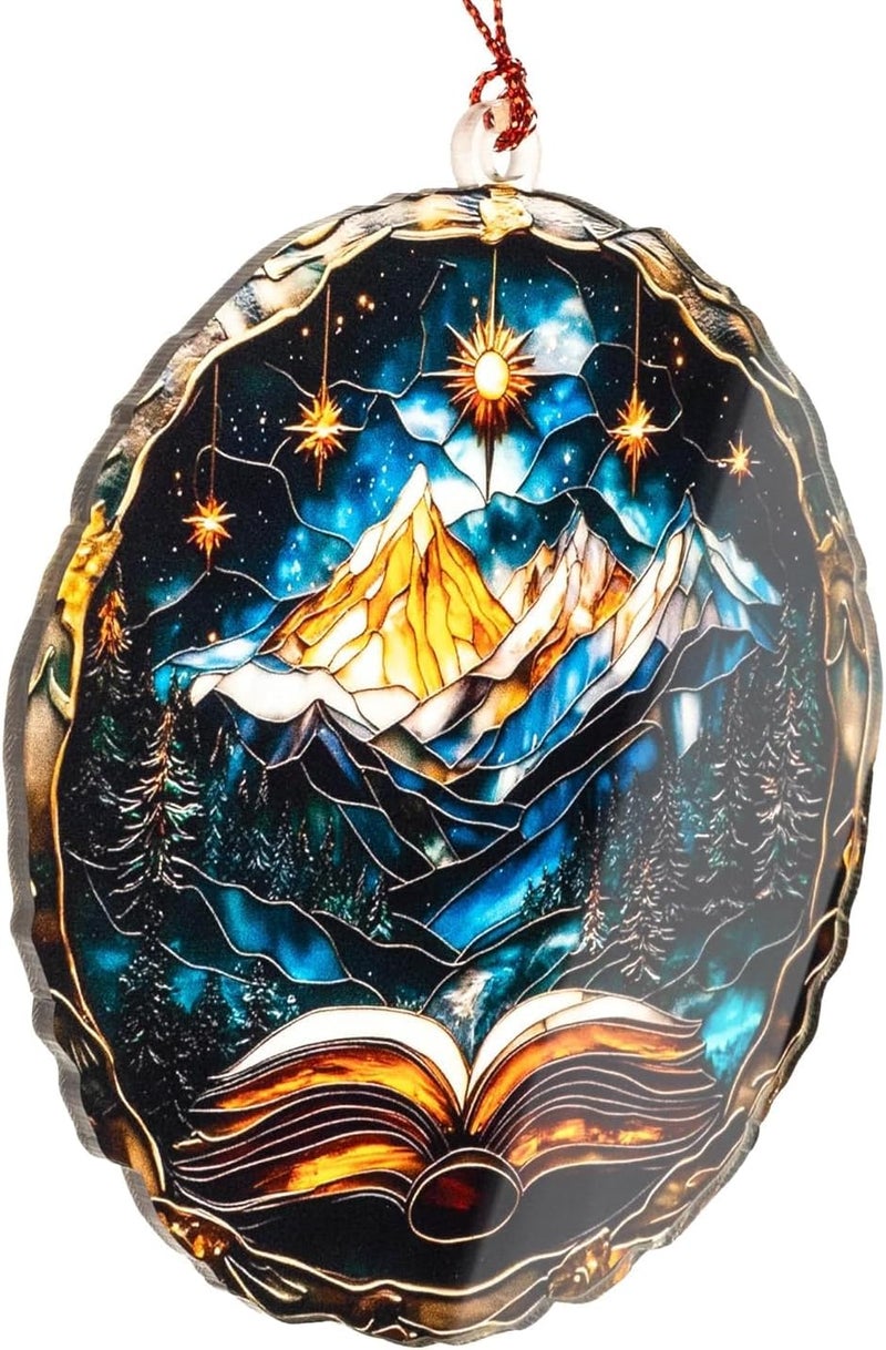 NELXI Fantasy Book Ornament 2025, Mountain Starry Night Christmas Ornament, Book Lover Gifts for Women Men, Unique Acrylic Suncatcher Ornament with Card, Secret Santa White Elephant Gift Idea - Image 5